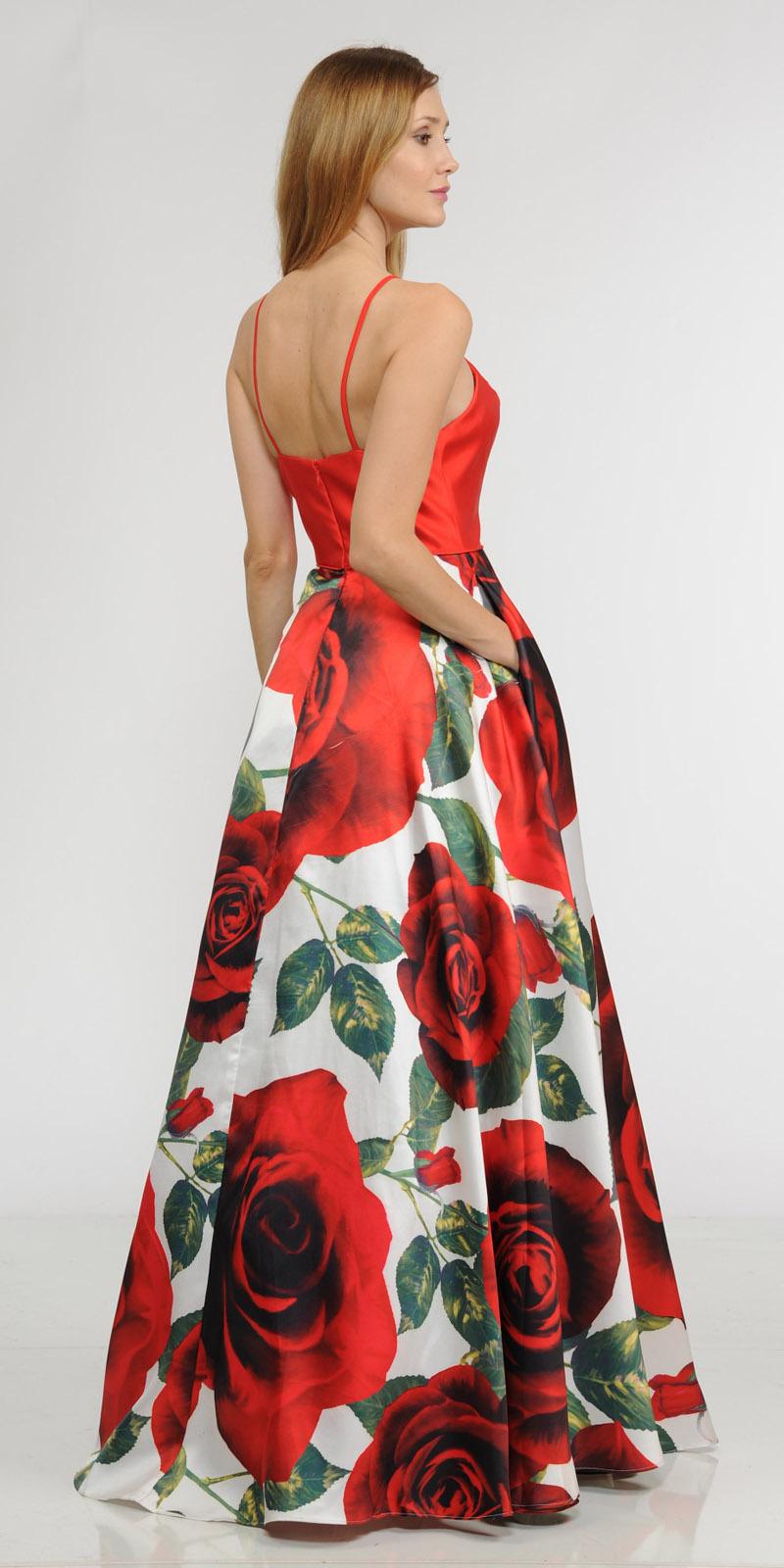 Flower Print Prom Dresses with Pockets